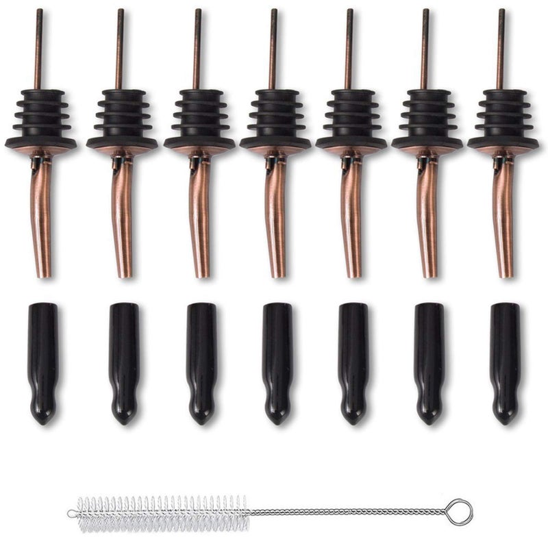 LEGERM Stainless Steel Copper Liquor Pour Spouts Set - Tapered Speed Pours Nozzles with Rubber Dust Caps | Pourers For Alcohol, Olive Oil & Liquor Bottles | Bartender Accessories for Bar & Home Use - Image 1